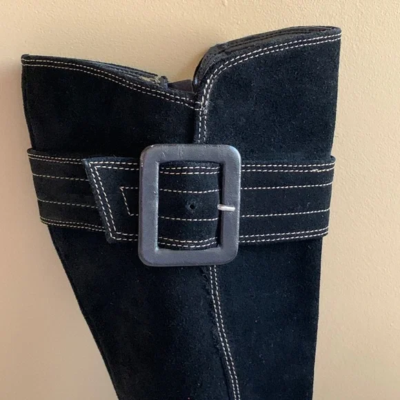 Carisma Black Suede Tall Boots w Buckle Sz 8.5 made in Italy - Picture 4 of 16